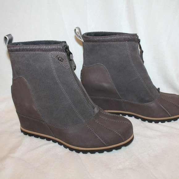 NIB UGG WOMEN'S WEDGE REGGIE SUEDE ZIP UP ANKLE BOOTS - Picture 3 of 8